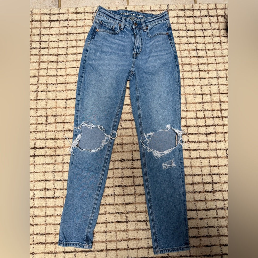 American Eagle Outfitters Women's Medium Blue Skinny Ripped Jeans